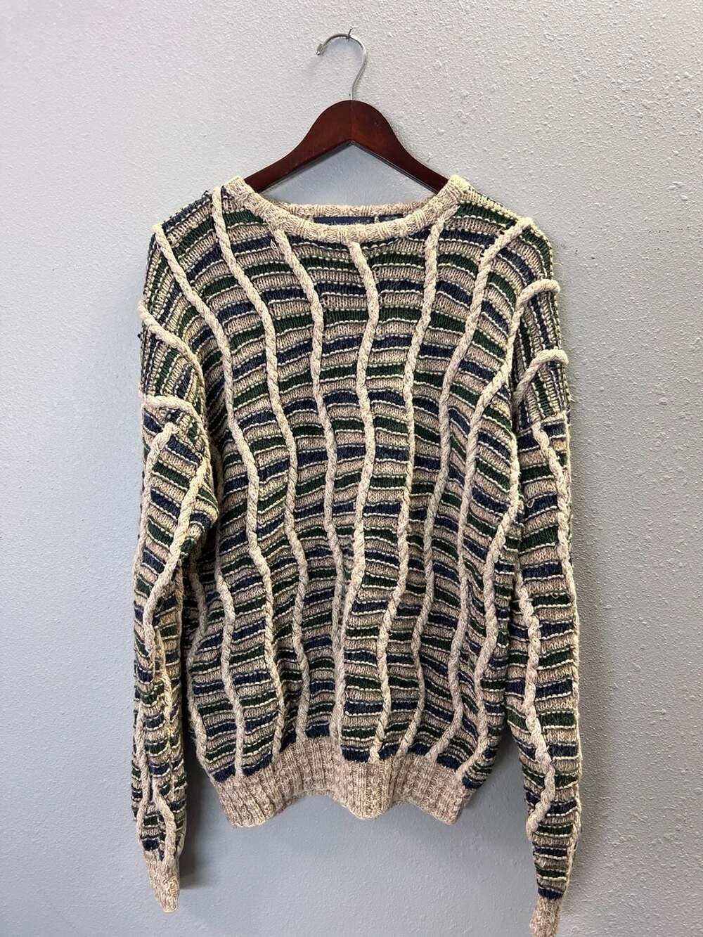 Vintage Northern Isles Coogi Style Chunky Knit Cable Sweater XL Textured 0477